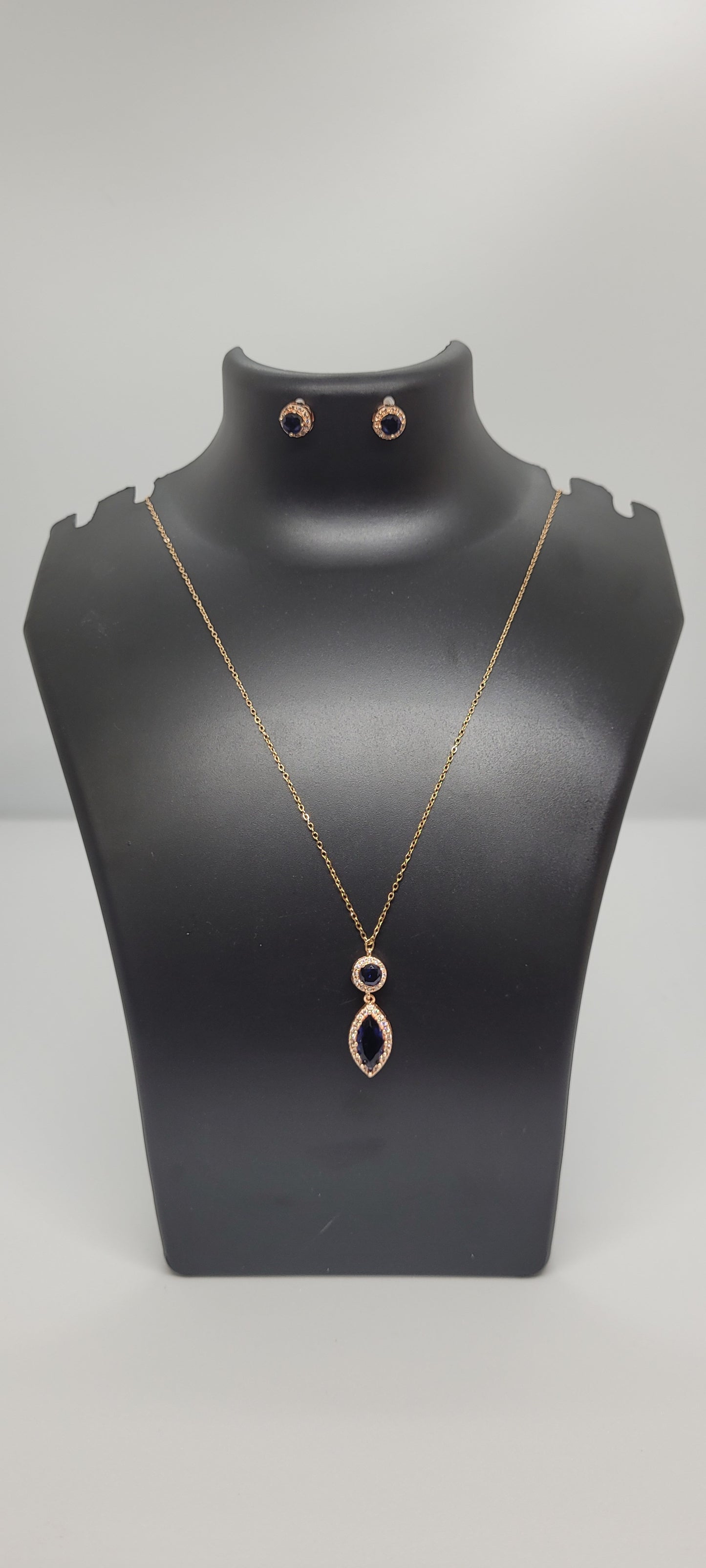 Rose Gold Chain with blue Locket and American Diamonds with Earrings