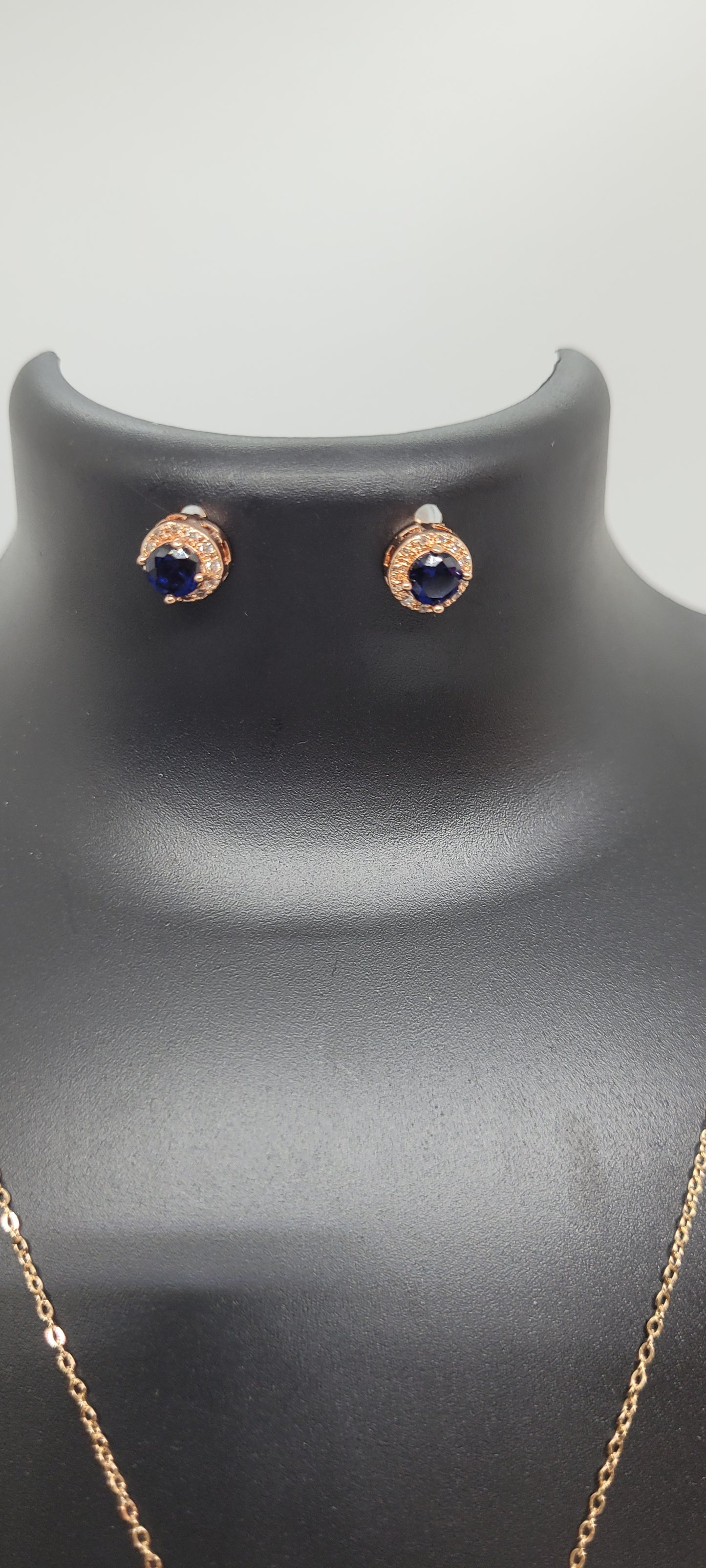 Rose Gold Chain with blue Locket and American Diamonds with Earrings