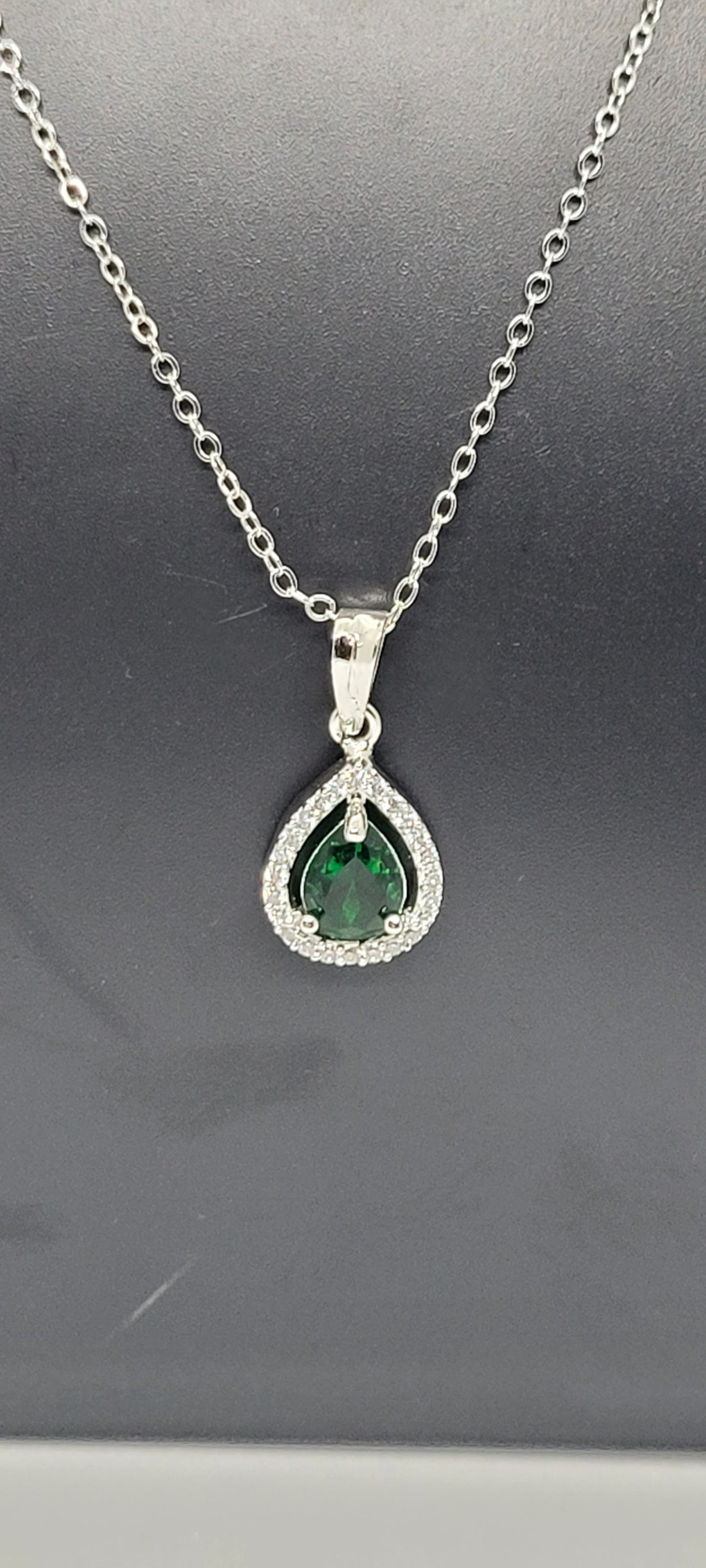 Silver Chain with Green Locket and American Diamonds with Earrings