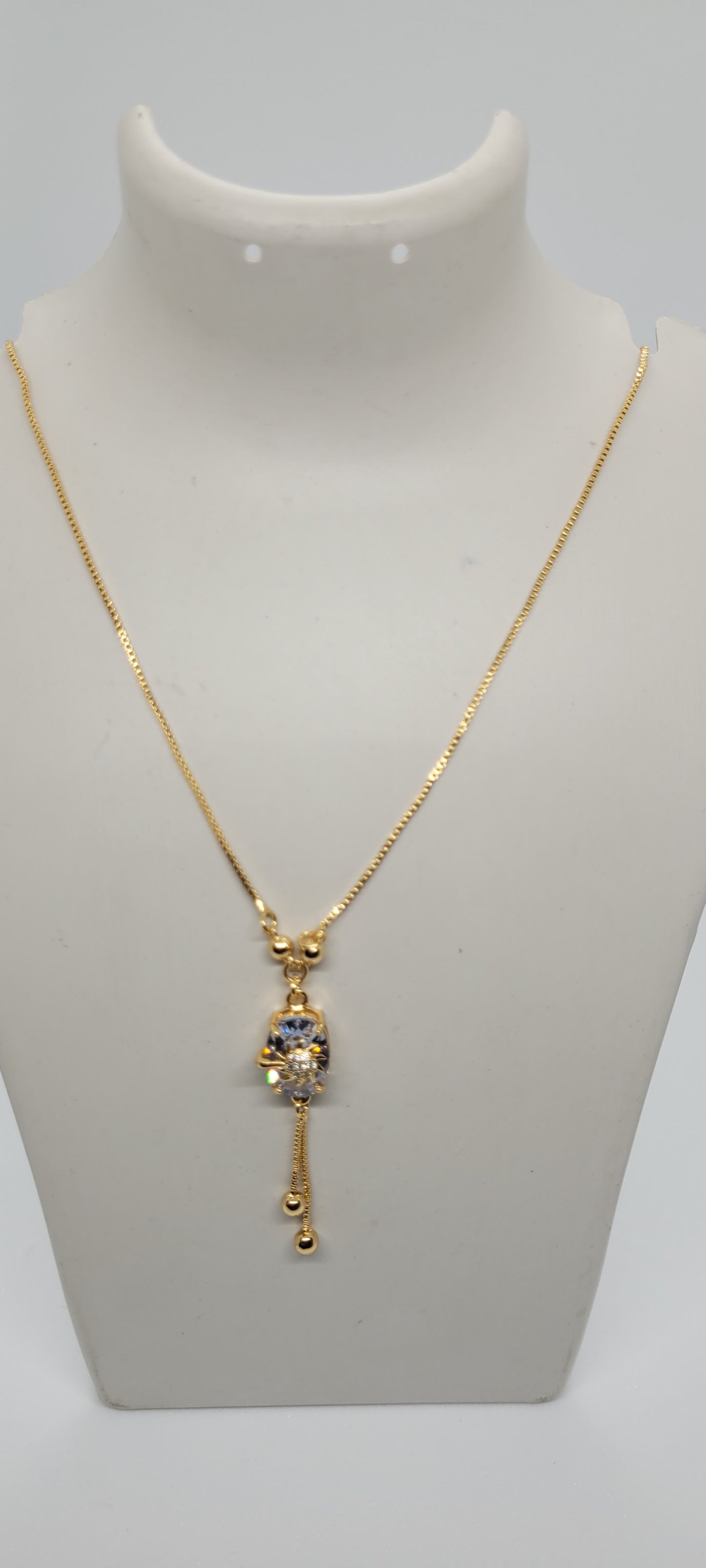 Gold Chain with White Locket, American Diamonds