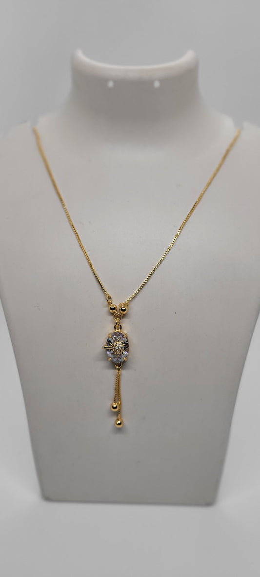 Gold Chain with White Locket, American Diamonds