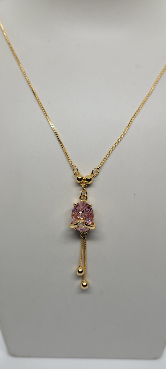 Gold Chain with Pink Locket, American Diamonds