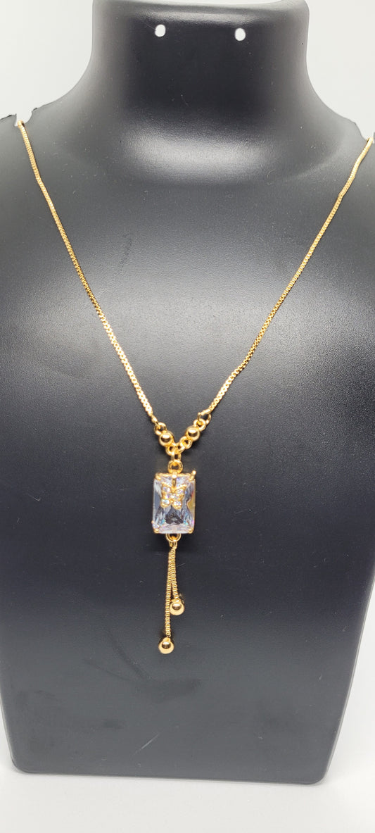Gold Chain with white butterfly Locket with American Diamonds