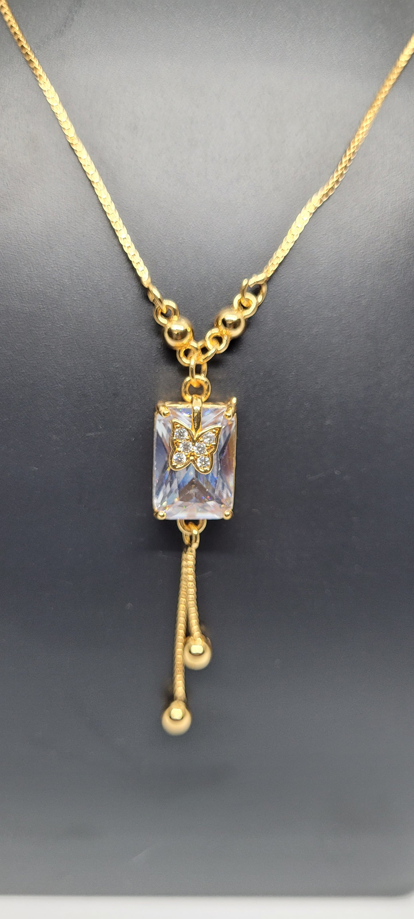 Gold Chain with white butterfly Locket with American Diamonds