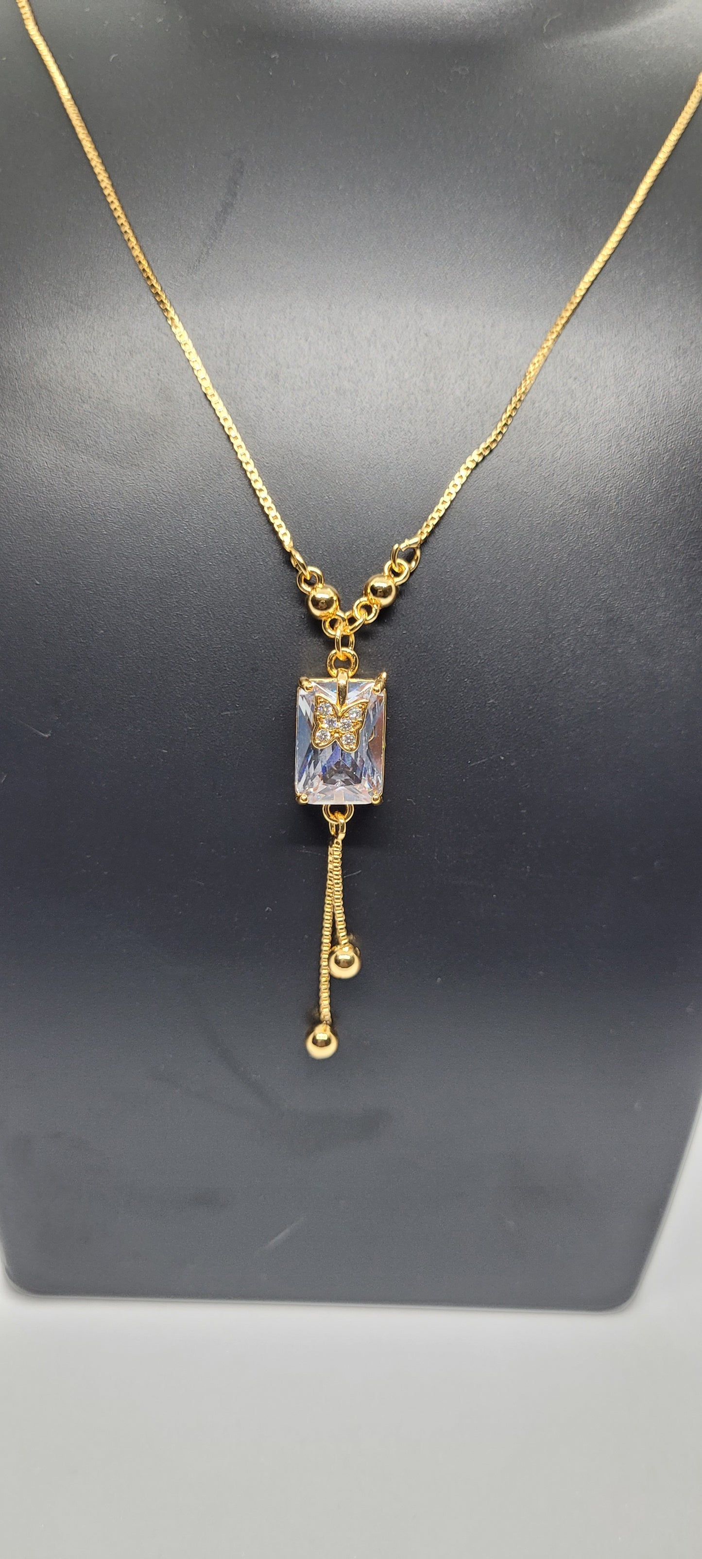Gold Chain with white butterfly Locket with American Diamonds