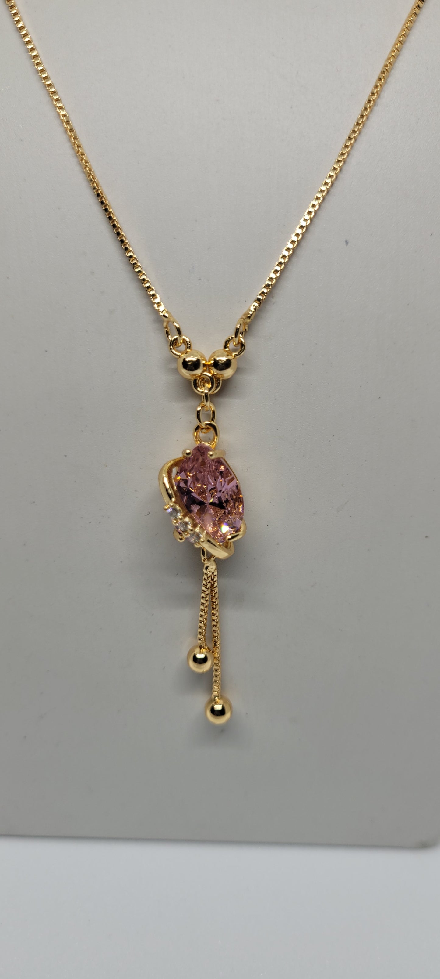 Gold Chain with Pink Locket, American Diamonds