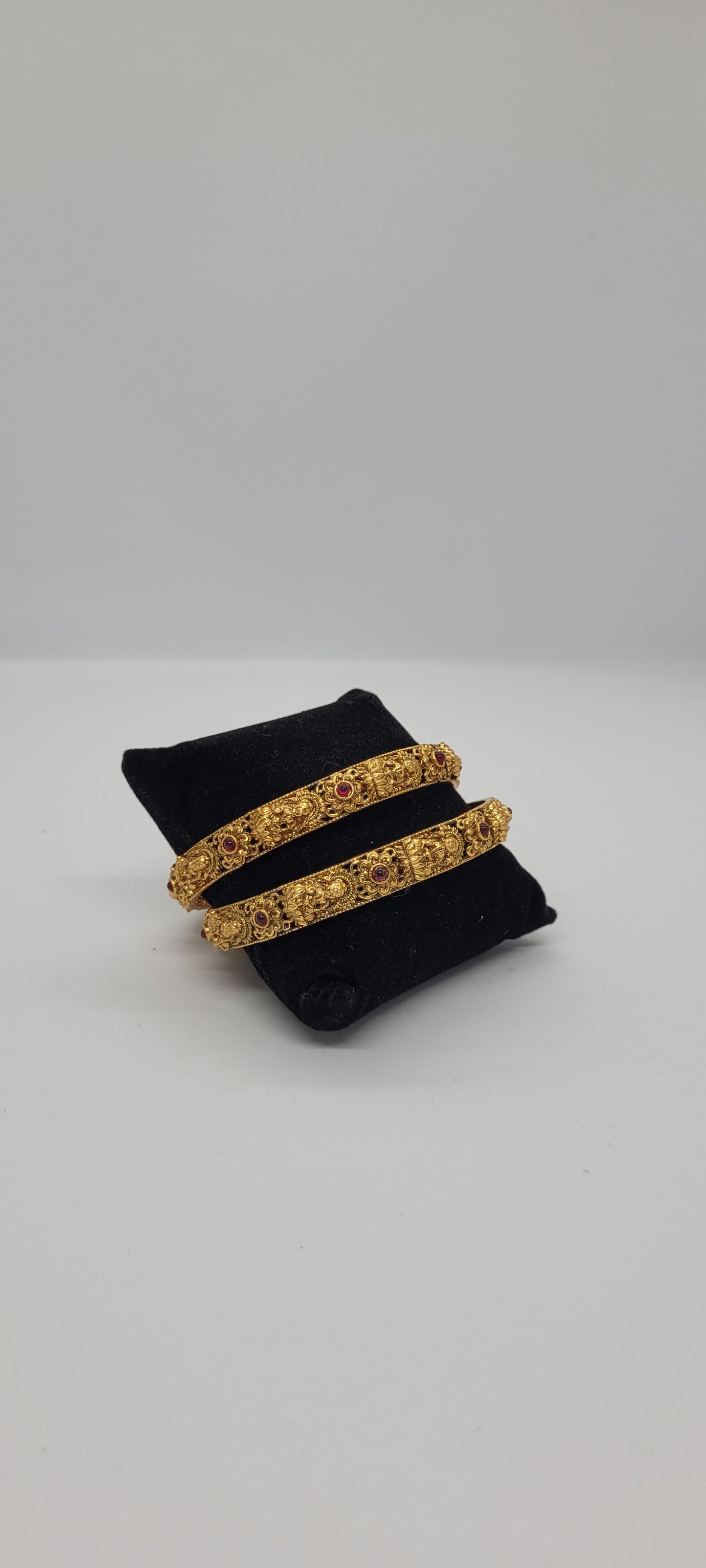 Golden Antique Temple Collections Bangles (2 piece) with Red Stones