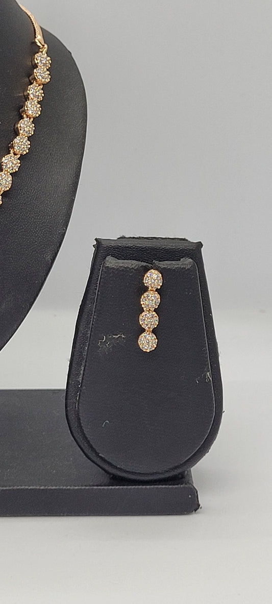 Golden Necklace Set with White American Diamond Stones & Earrings
