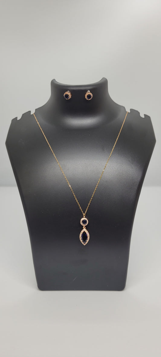 Rose Gold Chain with blue Locket and American Diamonds with Earrings