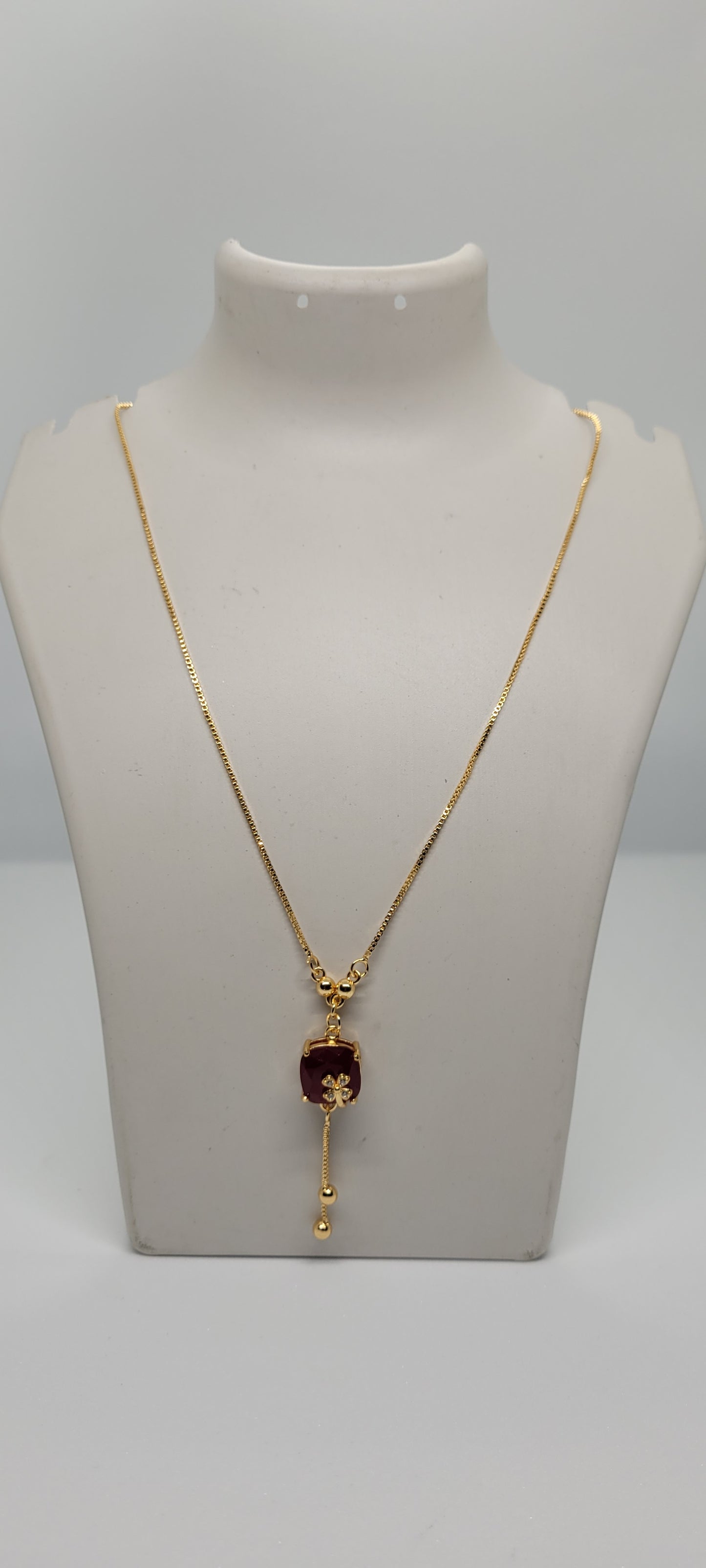 Gold Chain with Red Locket, American Diamonds
