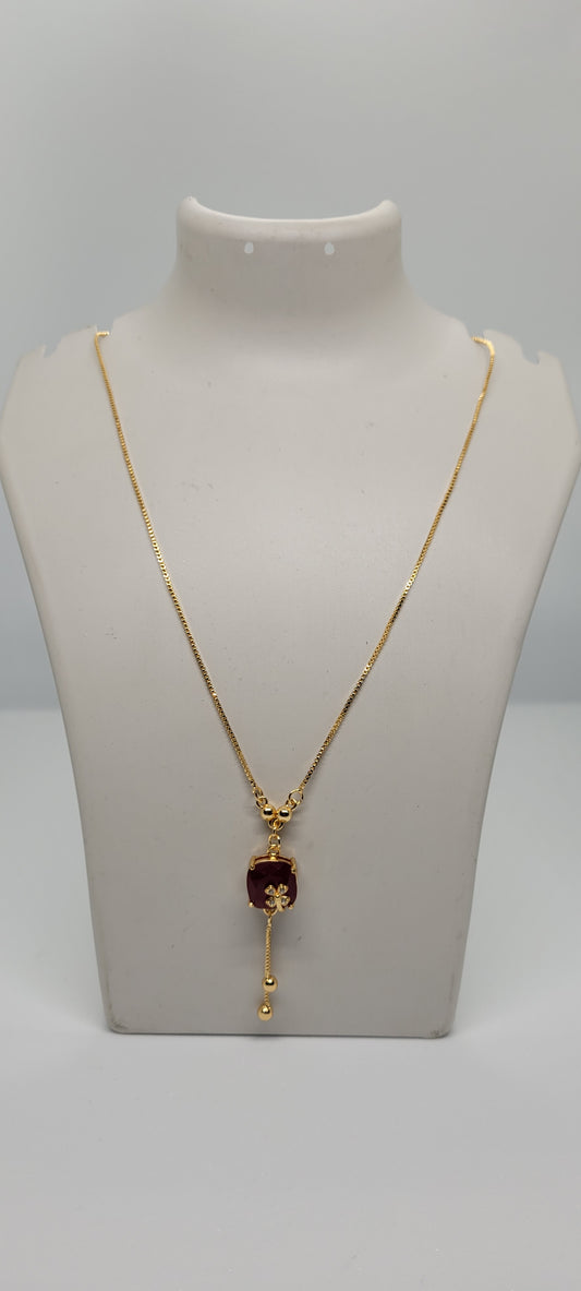 Gold Chain with Red Locket, American Diamonds