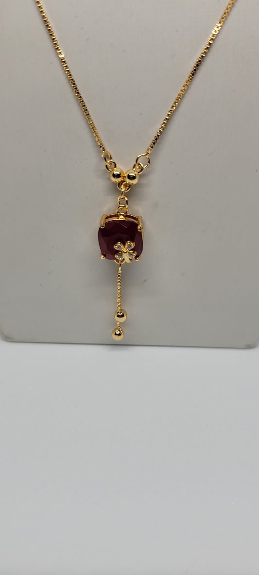 Gold Chain with Red Locket, American Diamonds