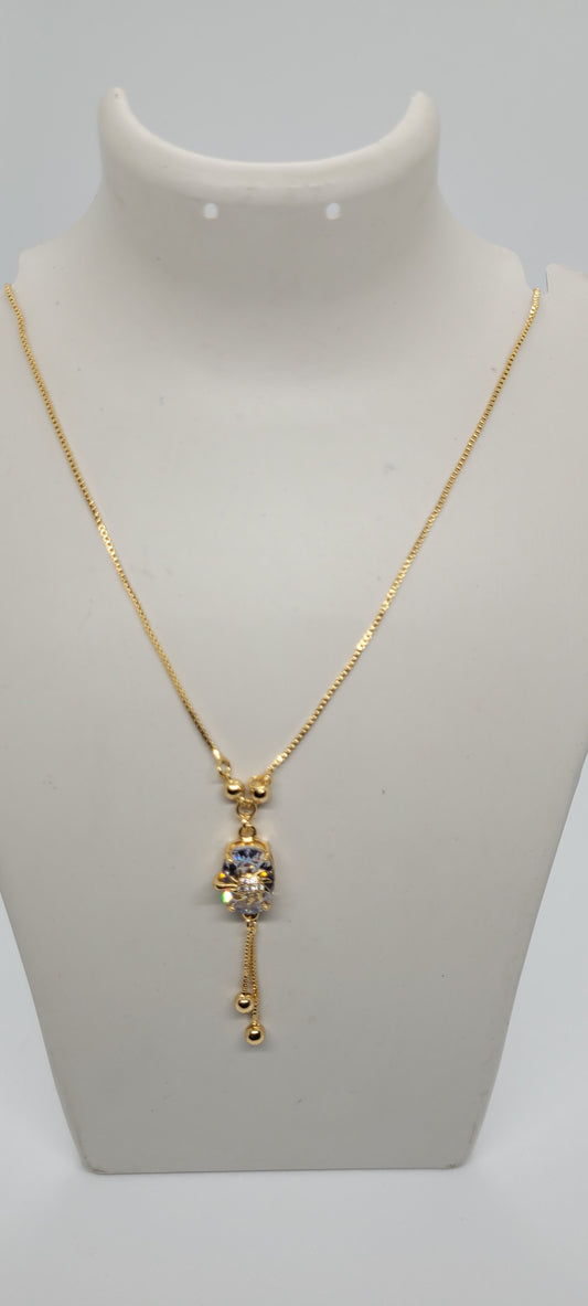 Gold Chain with White Locket, American Diamonds