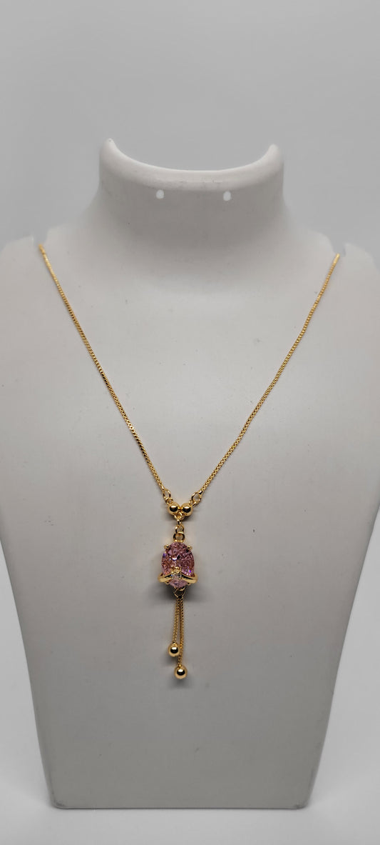 Gold Chain with Pink Locket, American Diamonds