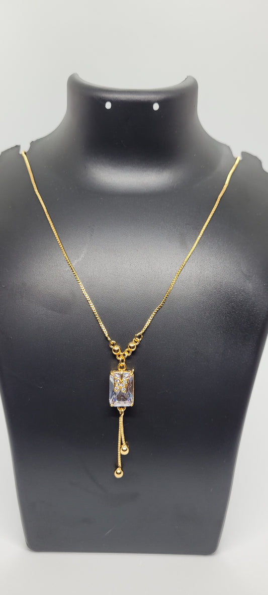 Gold Chain with white butterfly Locket with American Diamonds