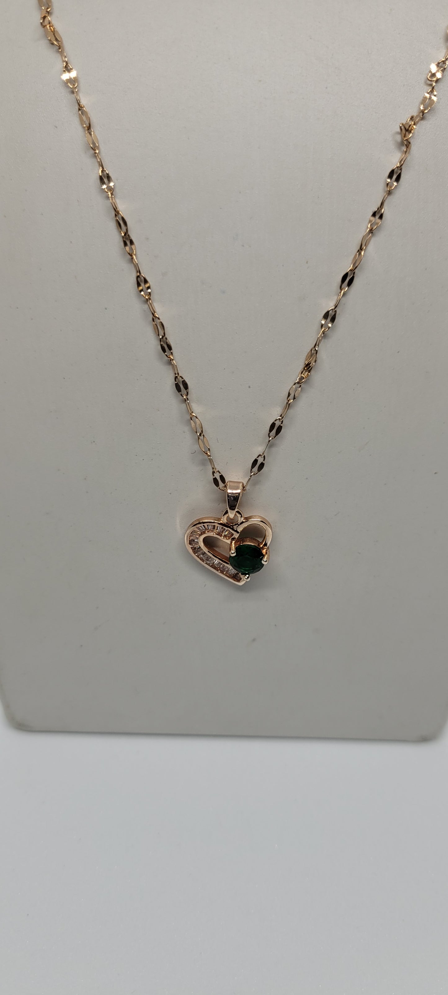 Rose Gold Chain with Green & white Locket using American Diamonds with Earrings