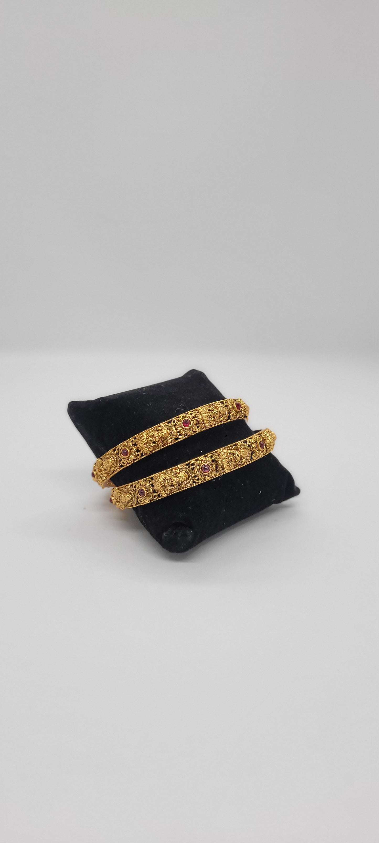 Golden Antique Temple Collections Bangles (2 piece) with Red Stones