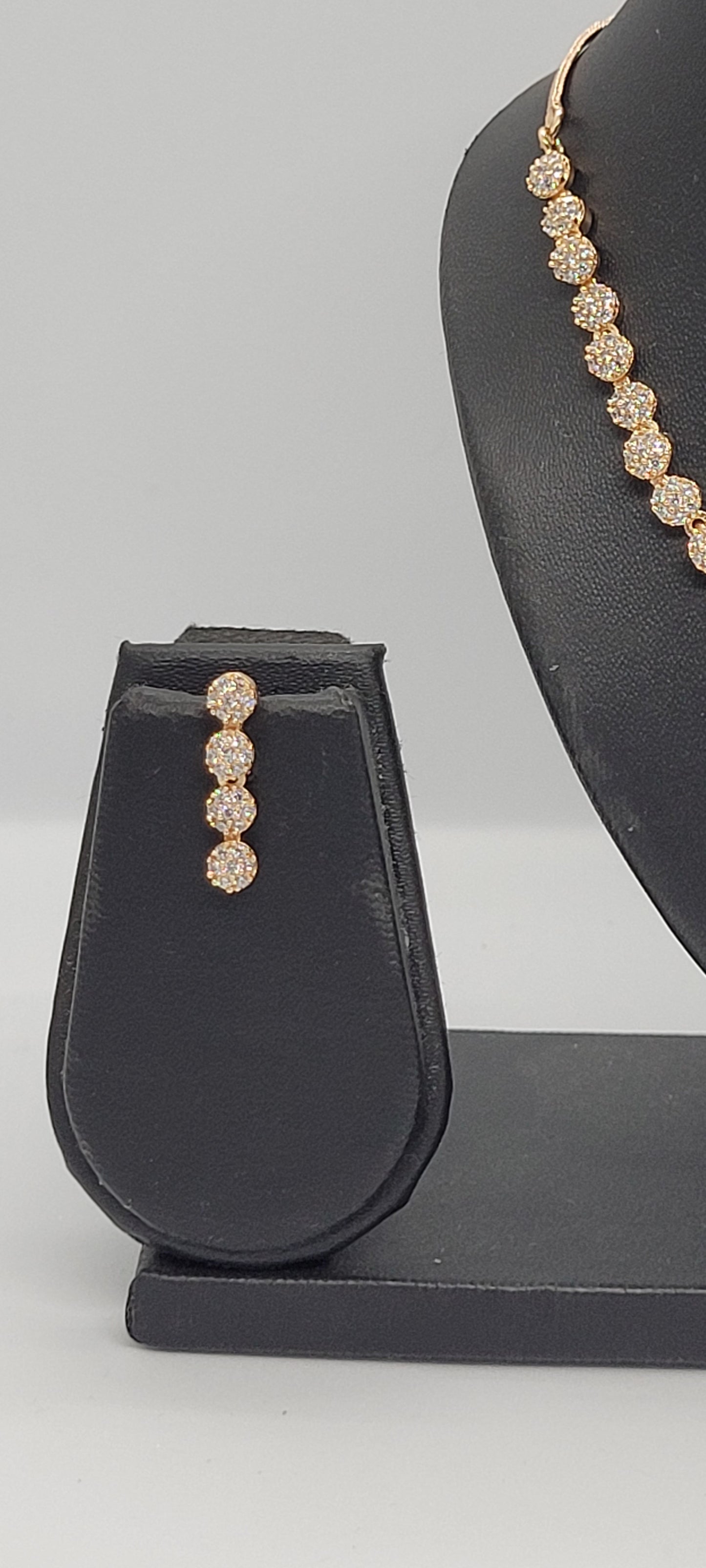 Golden Necklace Set with White American Diamond Stones & Earrings